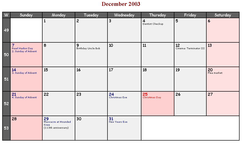 html calendar template 20