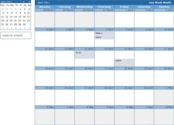 html calendar template 60