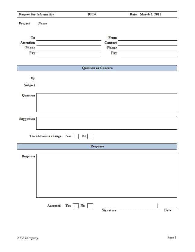 Construction RFI templates Word Excel Samples