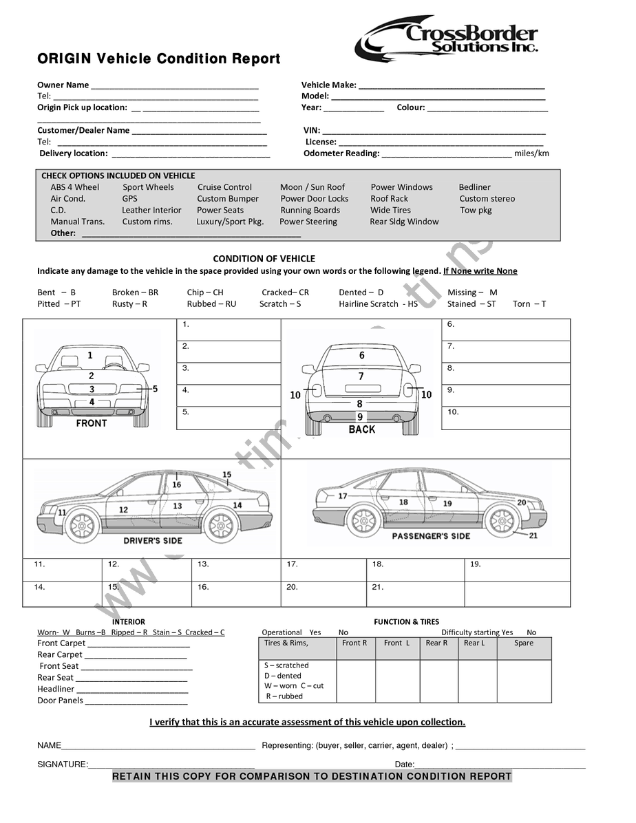 Free Printable Vehicle Condition Report Template