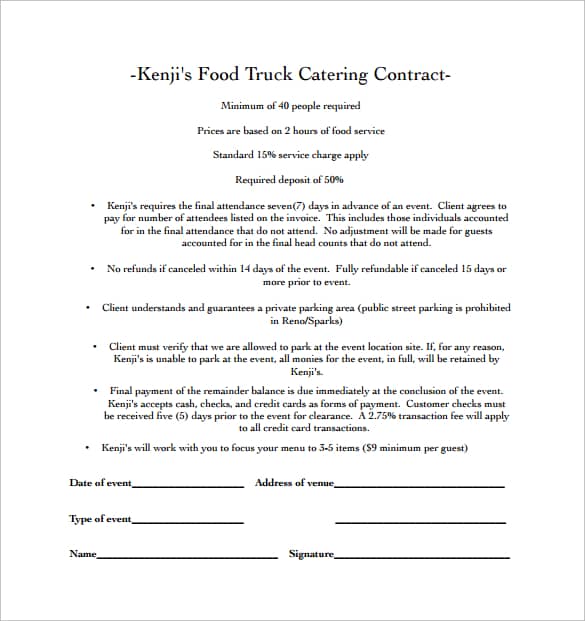 Catering Contract Templates Word Excel Samples
