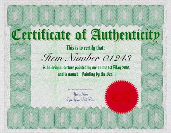 Certificate Of Authenticity Template  70