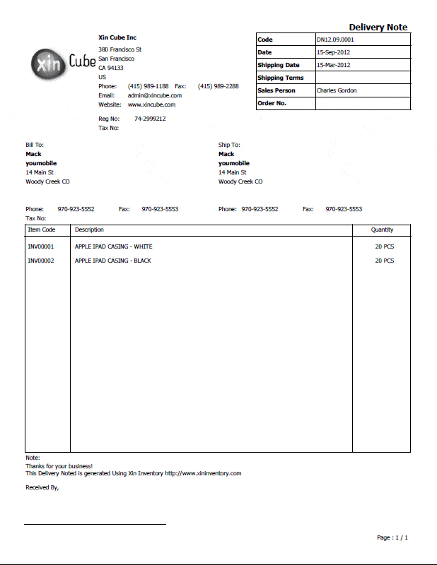 Dispatch Note Template