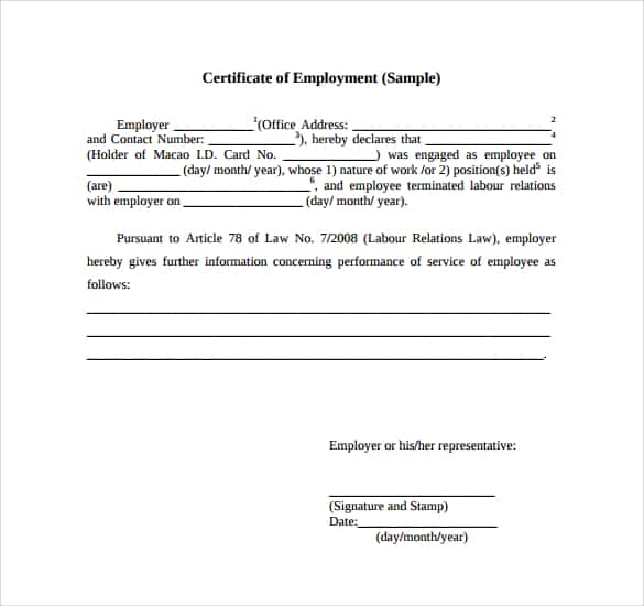 Certificate Of Employment 80