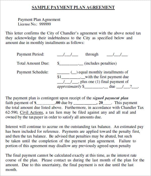 Payment Plan Agreement Template 50