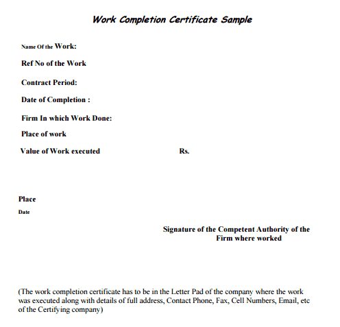 Work Completion Certificate Template 10