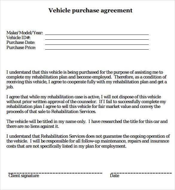 car purcahse agreement template 80