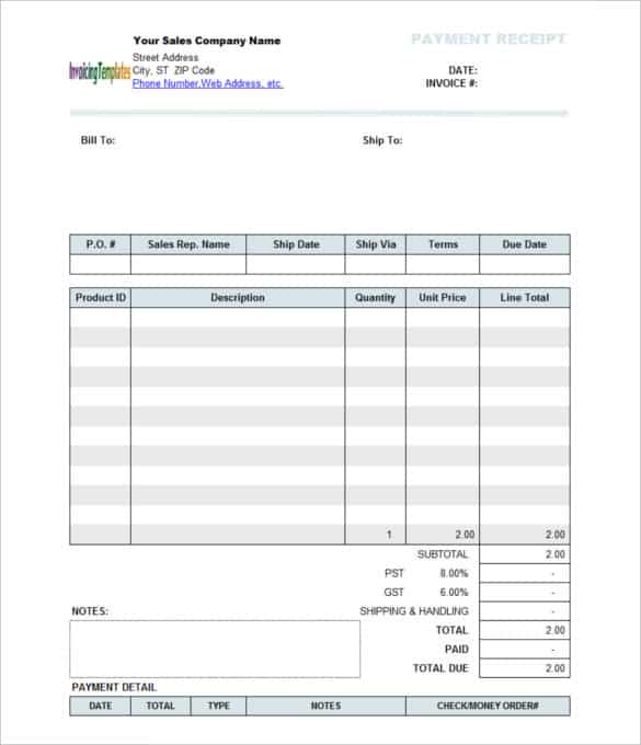 Payment Receipt Formats - Word Excel Samples