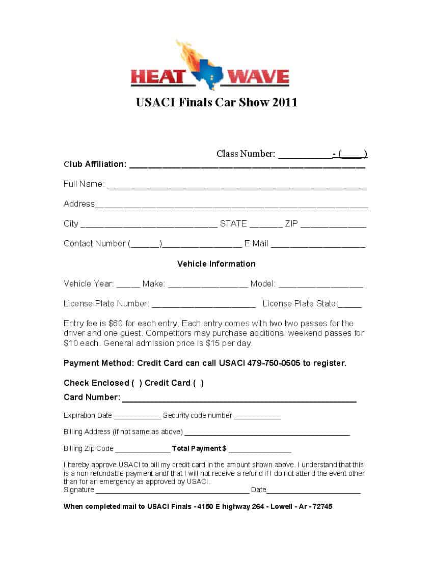 8+ Car Show Registration Form Templates - Word Excel Samples