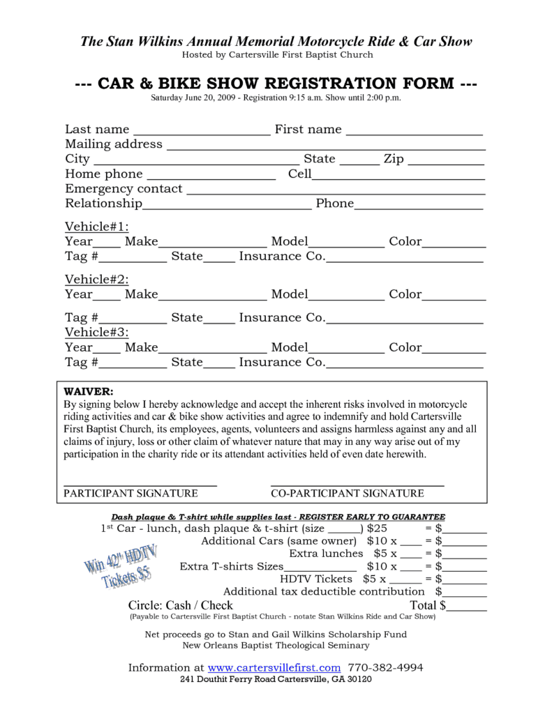 8+ Car Show Registration Form Templates Word Excel Samples