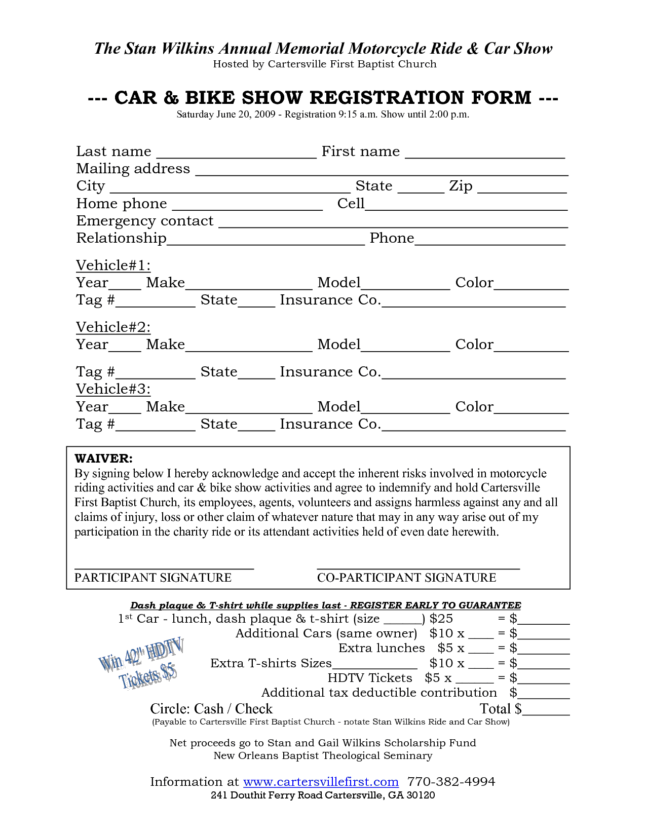 Car Show Registration Form Template 50