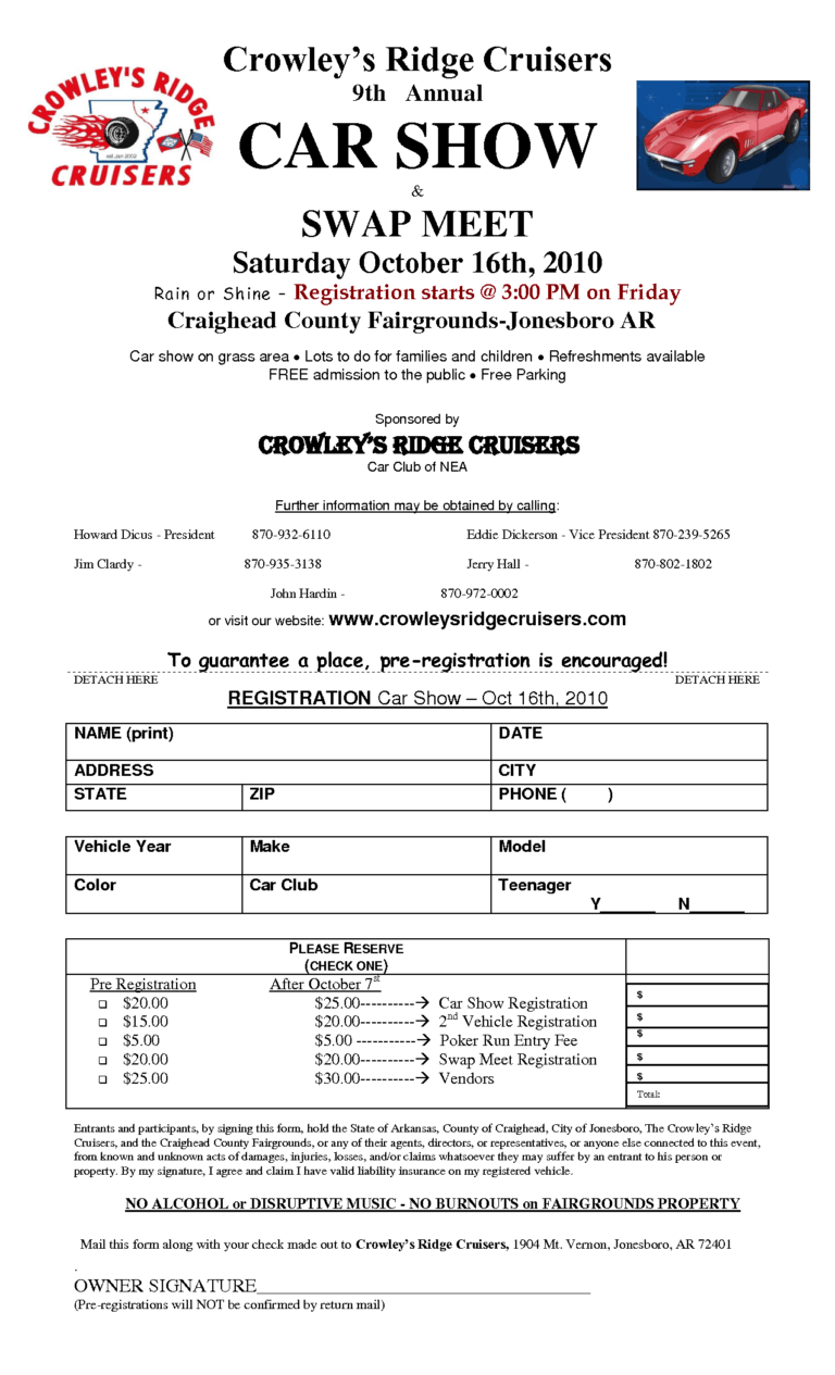 8+ Car Show Registration Form Templates Word Excel Samples