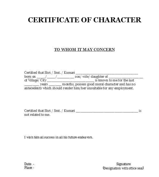 Character Certificate Template 20