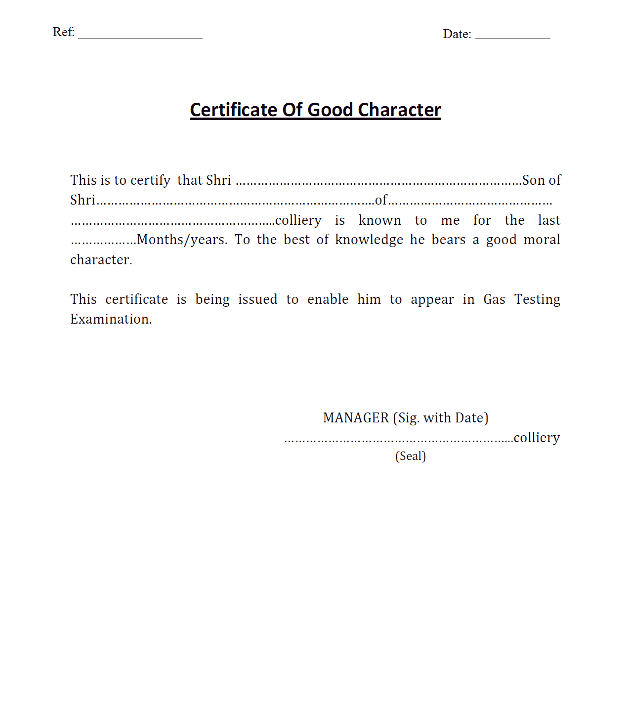 application letter for character certificate from police