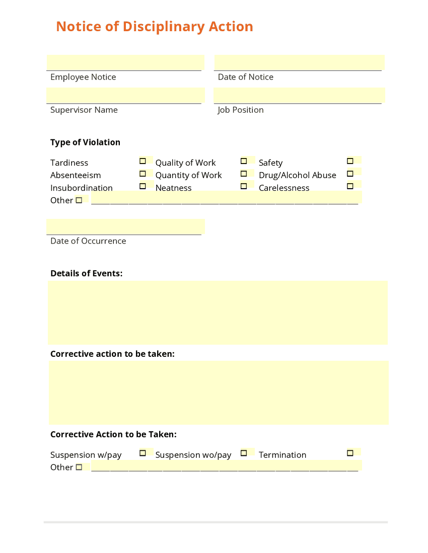 Employee Write Up Form Template