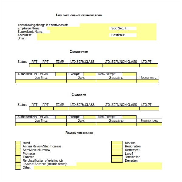 Employee status change form 40