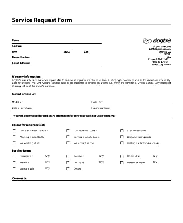 Service Request Form Template 70