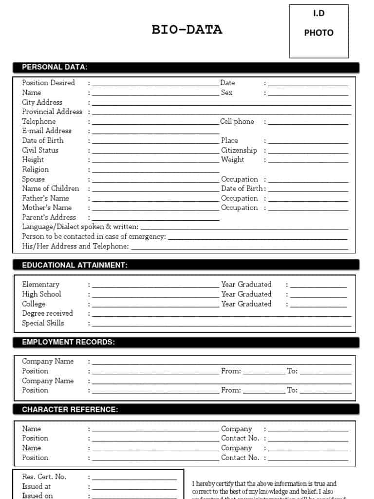 Bio Data Forms Find Word Templates - Riset