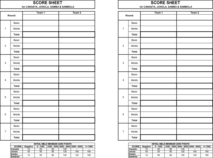 canasta score sheet 10