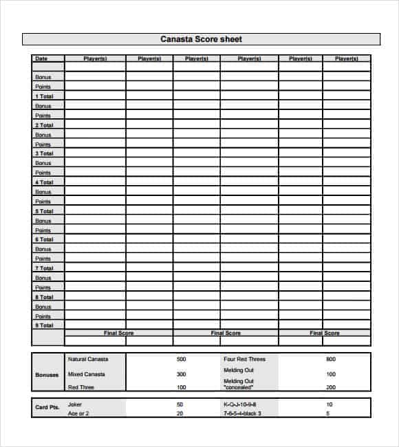 4 Canasta Score Sheets PDF Word Excel Samples 4 Canasta Score Sheets PDF Word Excel Samples