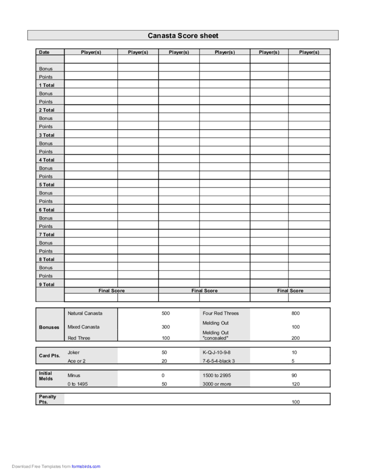 canasta score sheet 70