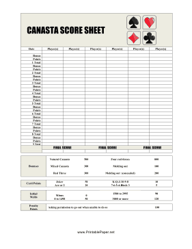 canasta score sheet 80