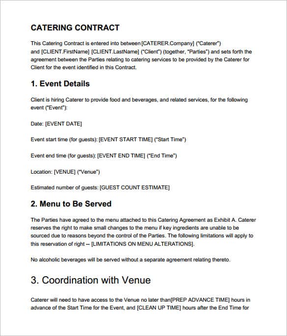 Catering Contract Templates Word Excel Samples