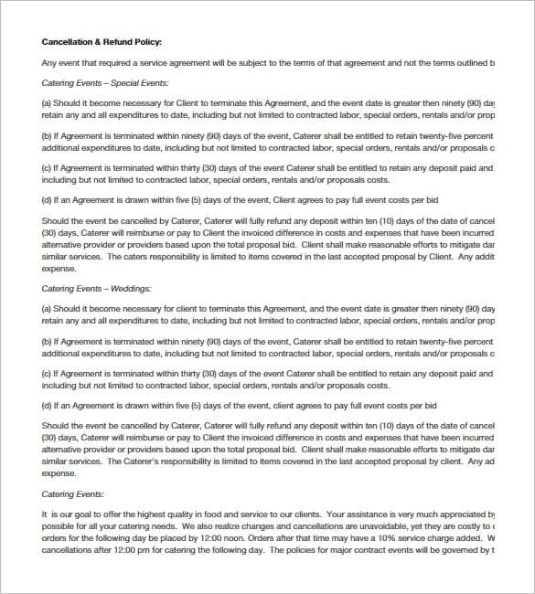 Catering Contract Template Word