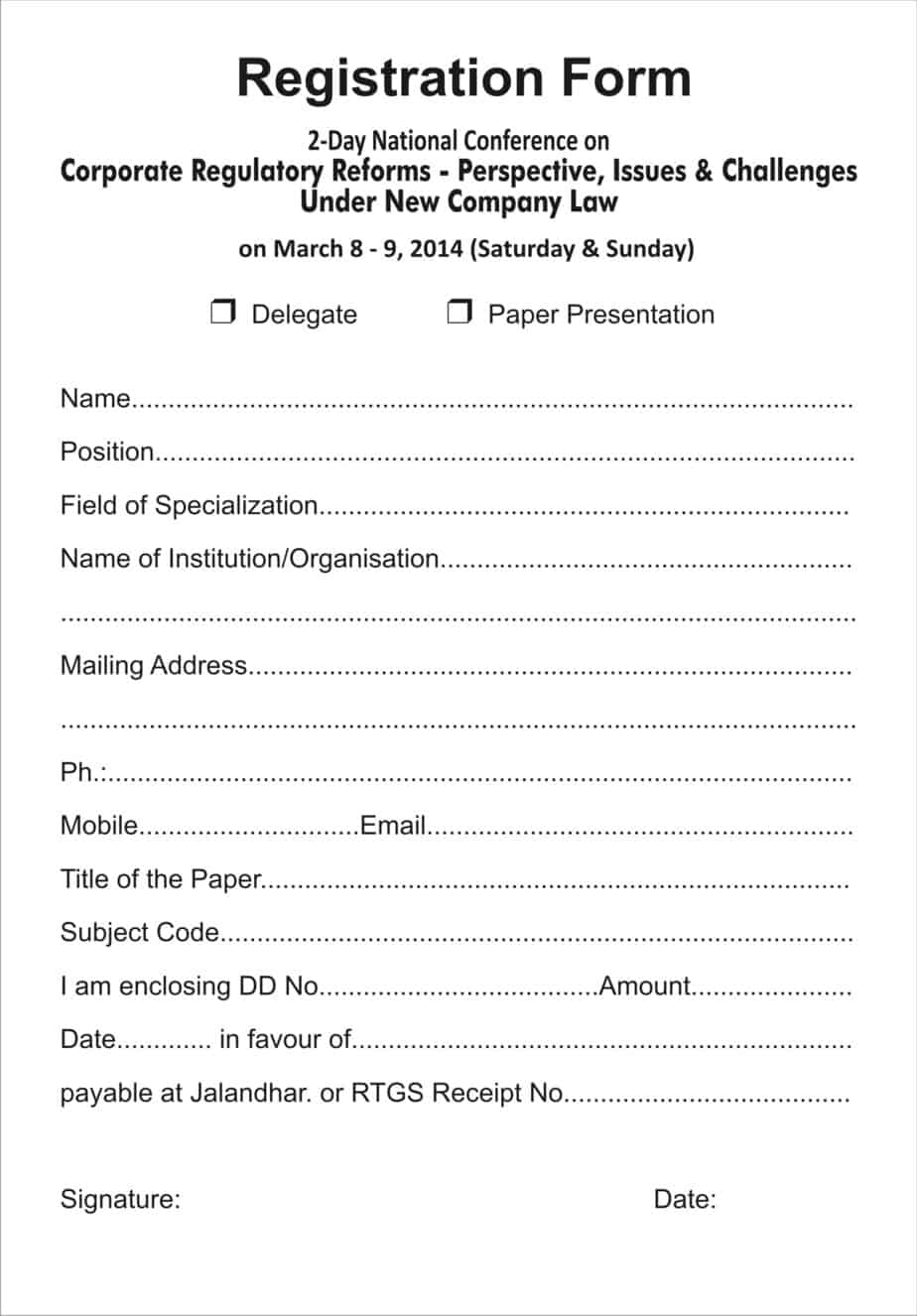 printable registration form template 40