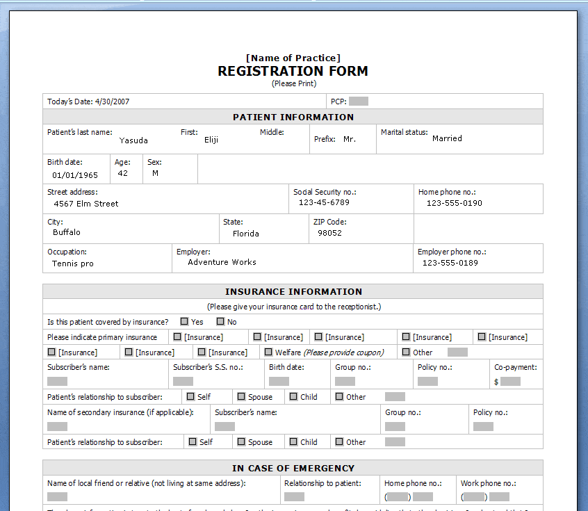 Printable Registration Form Template Word