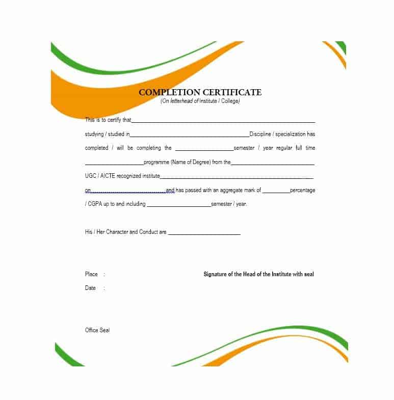 completion work certificate format