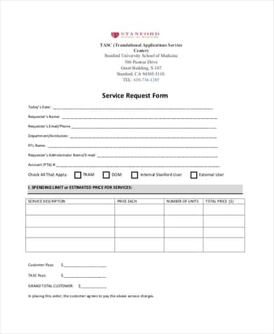Service Call Form Template
