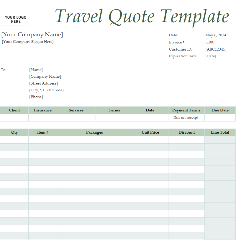 travel quotation format download