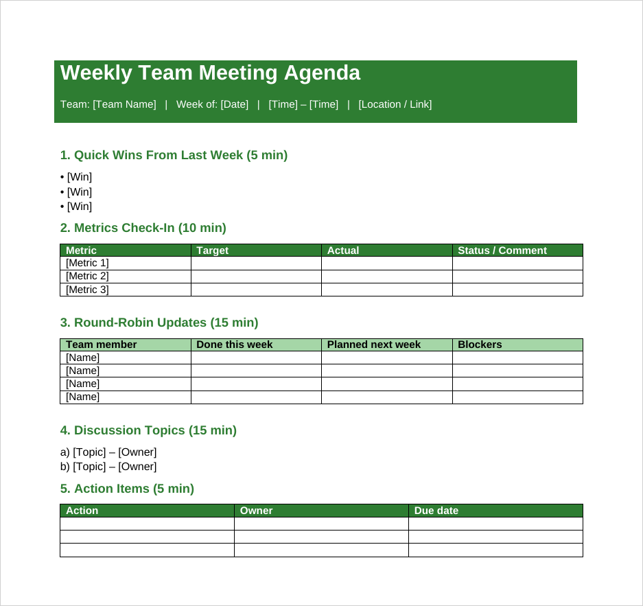 Weekly Team Meeting Agenda in Word