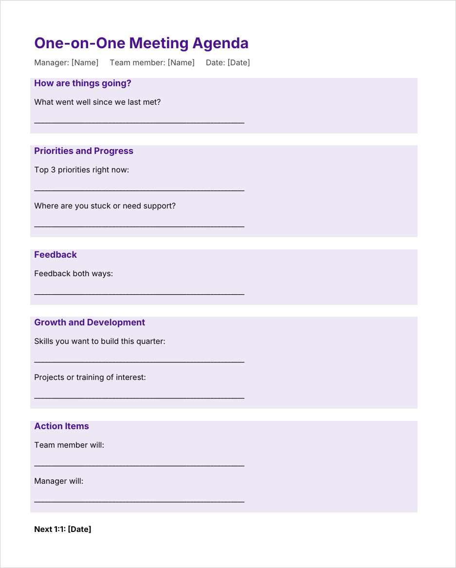 One-on-One Meeting Agenda in Word