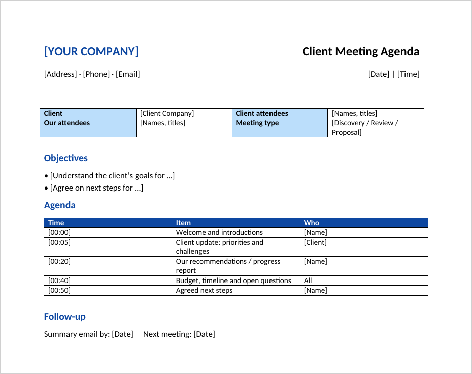 Client Meeting Agenda in Word