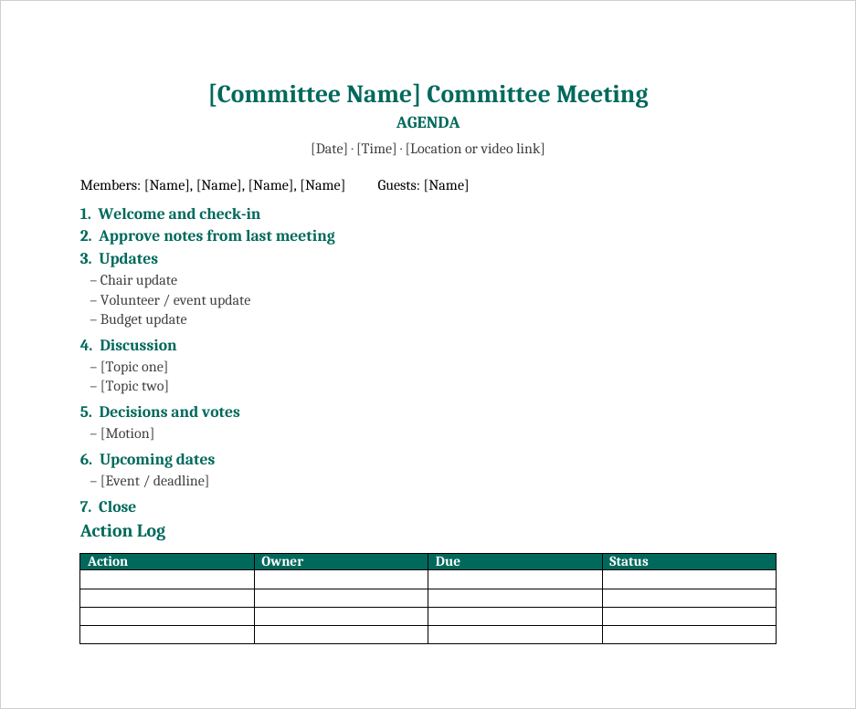 Committee Meeting Agenda in Word