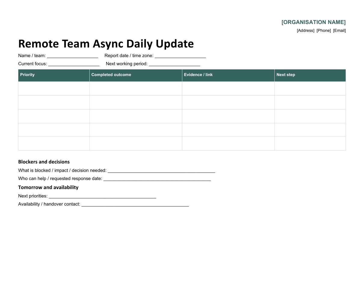 Remote Team Async Daily Update preview