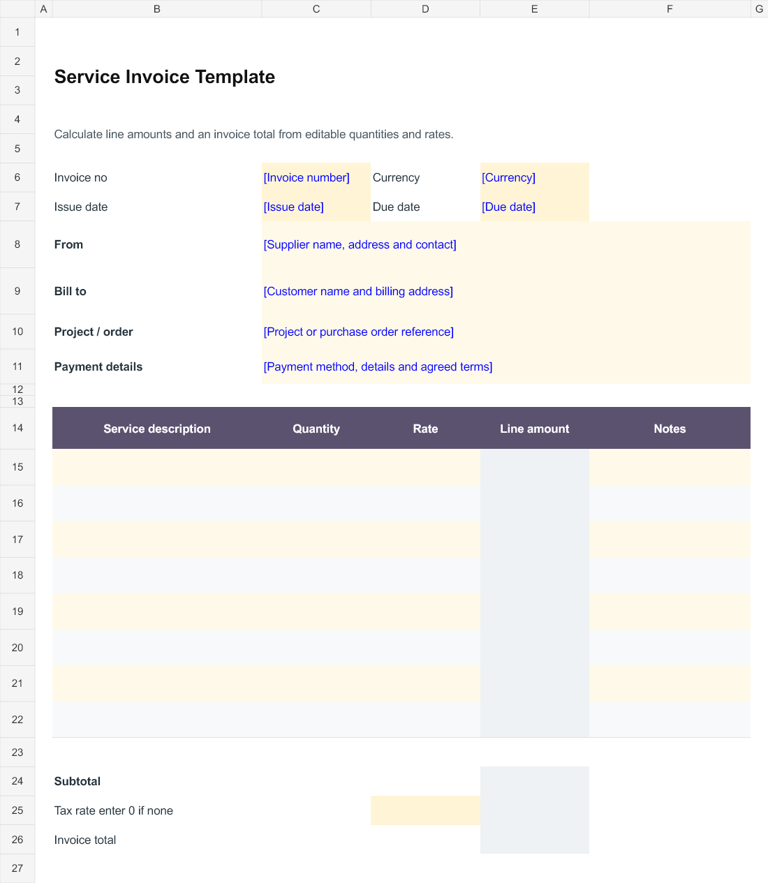 Service Invoice Template preview