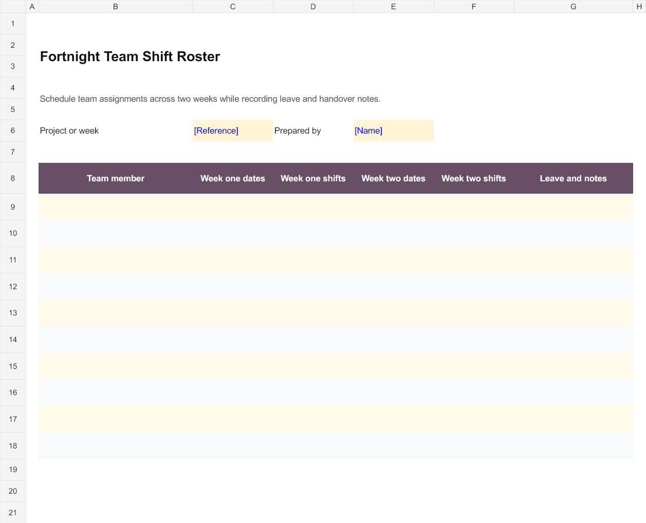 Fortnight Team Shift Roster preview