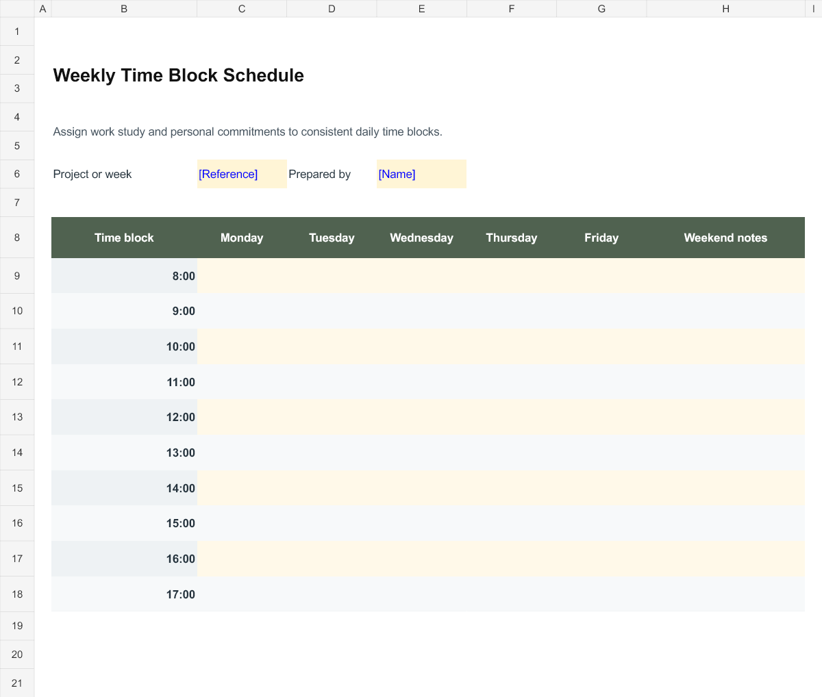 Weekly Time Block Schedule preview